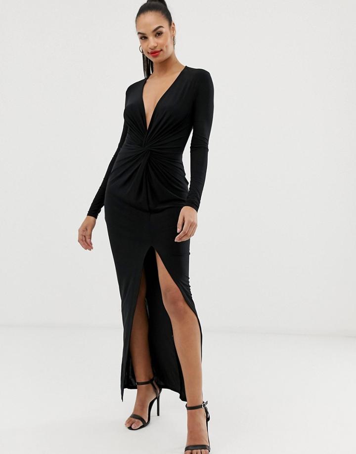 Club L Slinky Knot Detail Maxi Dress - Black