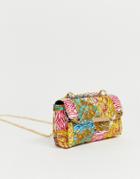 Asos Design Mini Quilted Bag In Tile Scarf Print - Multi