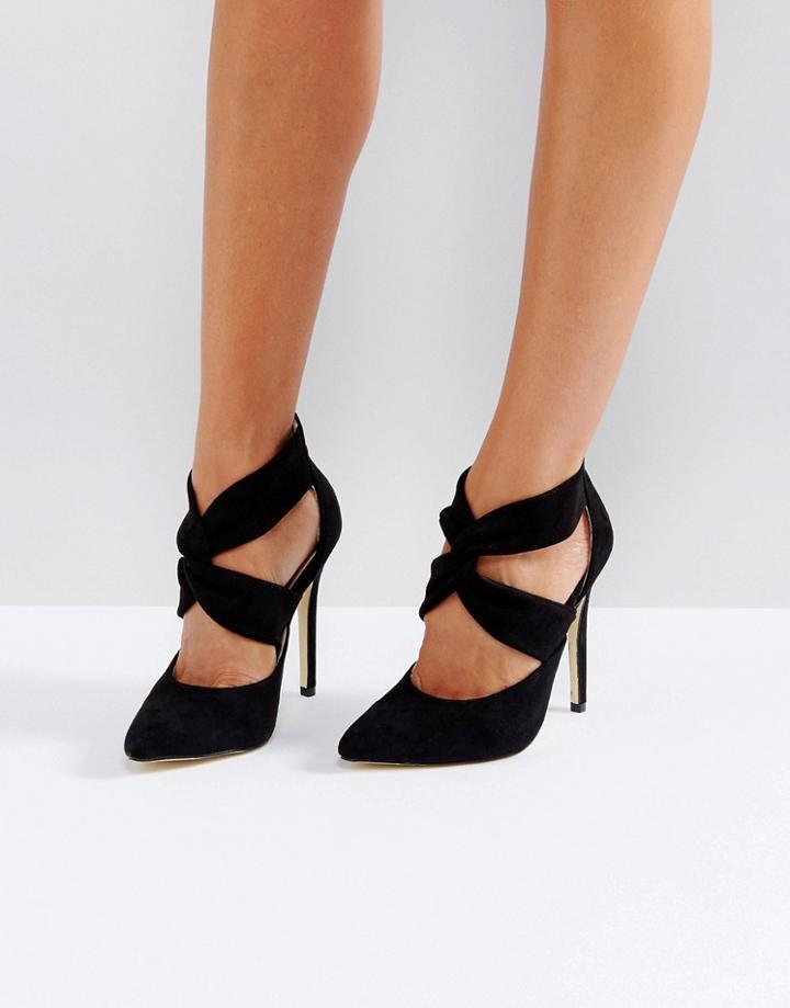 London Rebel Cross Over Back Zip Point High Heels - Black