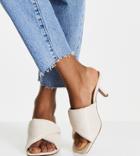 Asos Design Wide Fit Wealth Folded Padded Mid Heeled Mules In Bone-white