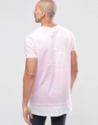 Asos Super Longline T-shirt With Scales Back Print And Contrast Hem In Pink - Fairy Tale