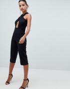 Ax Paris Cross Front Straight Leg Jumpsuit - Black