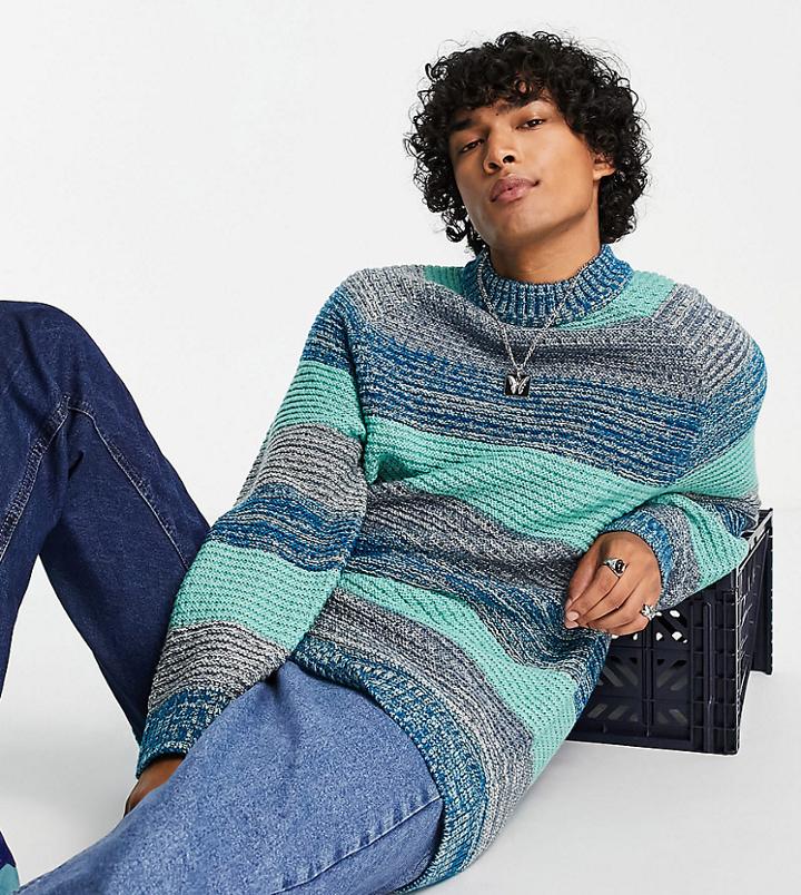 Reclaimed Vintage Inspired High Neck Space Dye Sweater-multi