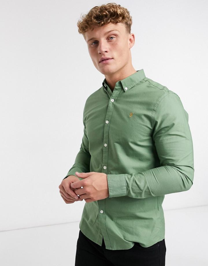 Farah Brewer Slim Fit Logo Oxford Shirt In Green