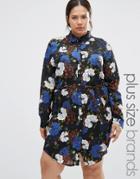 Praslin Plus Shirt Dress In Floral Print - Black