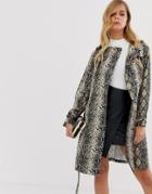 Boohoo Belted Midi Trench Coat In Snake - Multi