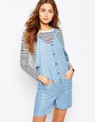 Noisy May Tall Chambray Romper With Pockets - Blue