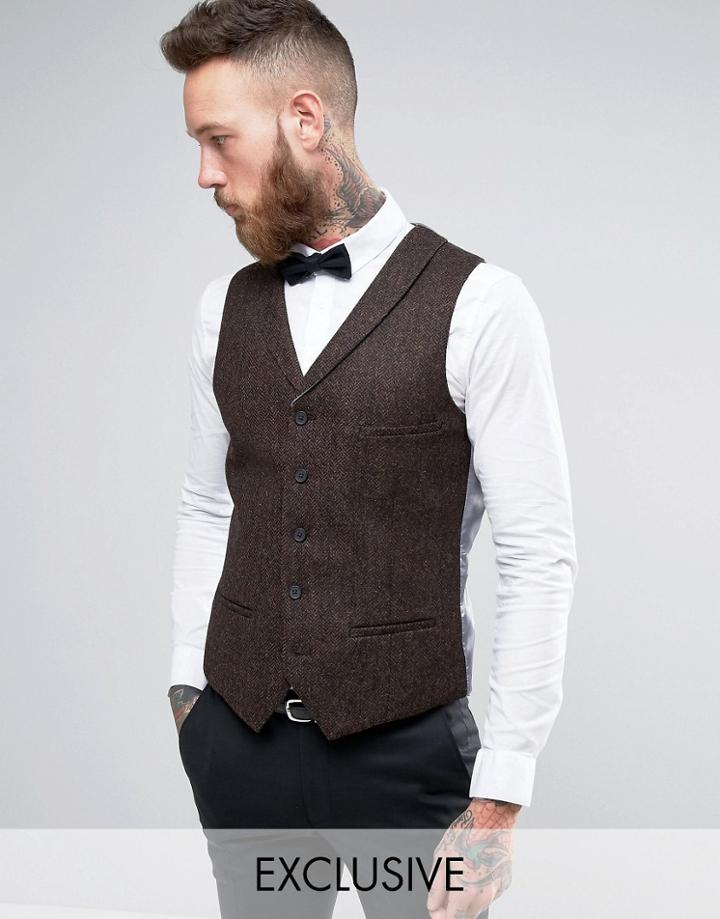 Heart & Dagger Skinny High Break Shawl Vest - Brown