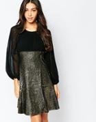 Traffic People Encore Dress With Metallic Skirt - Gold