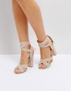Truffle Collection Tie Up Block Heeled Sandal - Beige