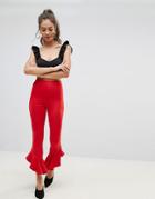 Lasula Extreme Frill High Waisted Pants - Red