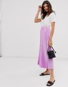 Asos Design Satin Pleated Column Midi Skirt - Pink