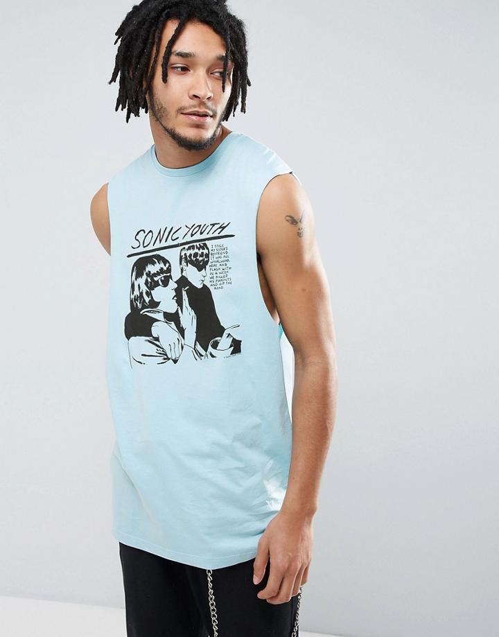 Asos Sonic Youth Longline Sleeveless T-shirt With Dropped Armhole - Blue