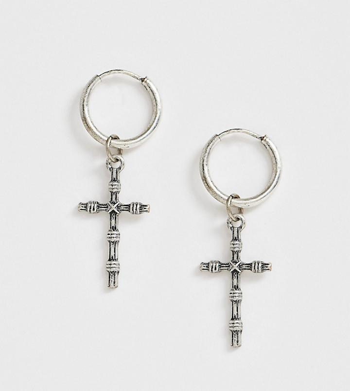 Reclaimed Vintage Inspired Hoop Earrings With Cross Detail In Burnished Silver Exclusive To Asos