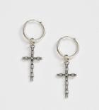 Reclaimed Vintage Inspired Hoop Earrings With Cross Detail In Burnished Silver Exclusive To Asos
