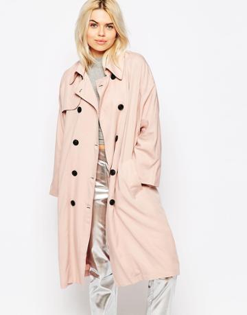 The Whitepepper Button Front Trench Coat - Pink