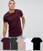 Asos Design 5 Pack T-shirt With Crew Neck Save-multi