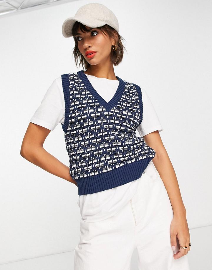 Mango Knit Patterned Tank Top In Navy-blues