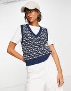 Mango Knit Patterned Tank Top In Navy-blues