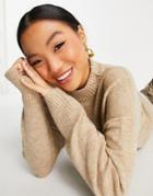Only High Neck Oversized Sweater In Beige-green