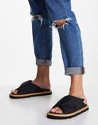 Asos Design Fibers Padded Flat Sandals In Black