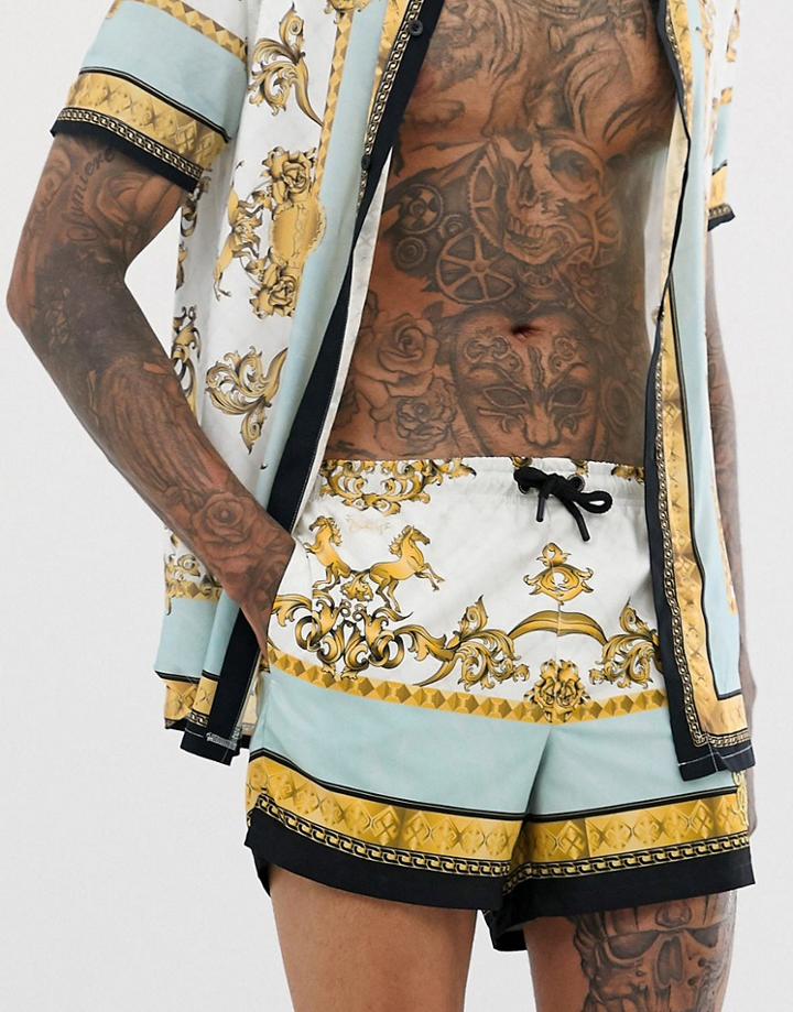 Siksilk Two-piece Swim Shorts In White And Gold Print - White
