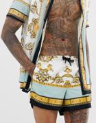 Siksilk Two-piece Swim Shorts In White And Gold Print - White