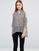 Ax Paris Striped Cut Out Shoulder Shirt - Black