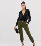 Missguided Satin Plunge Gathered Blouse In Black - Black