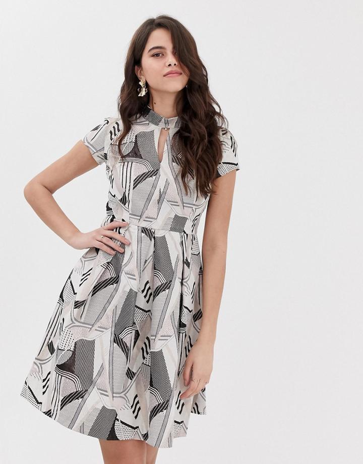 Closet Mandarin Collar Pleated Dress - Multi