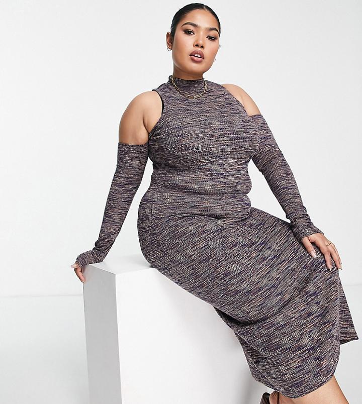 Asos Design Curve Midi Dress With Cold Shoulder In Space Dye-multi