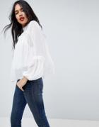 Asos High Neck Smock Blouse In Dobby Mix - Cream