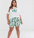 Asos Design Curve Exclusive Mix & Match Cactus Short In 100% Modal - Multi