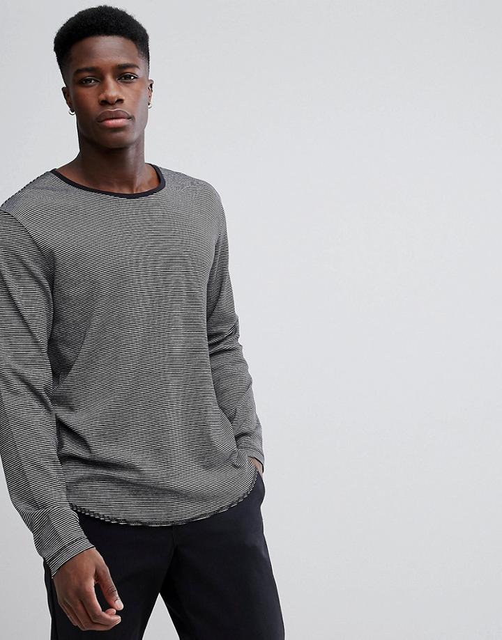 Weekday Boule Striped Long Sleeve T-shirt - Black