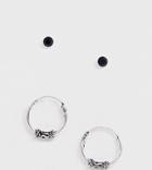 Asos Design Sterling Silver Pack Of 2 Hoop And Stud Earrings In Etched Design - Silver