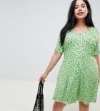 Asos Design Curve Button Through Tea Dress With Frill Sleeve In Slinky Floral - Multi