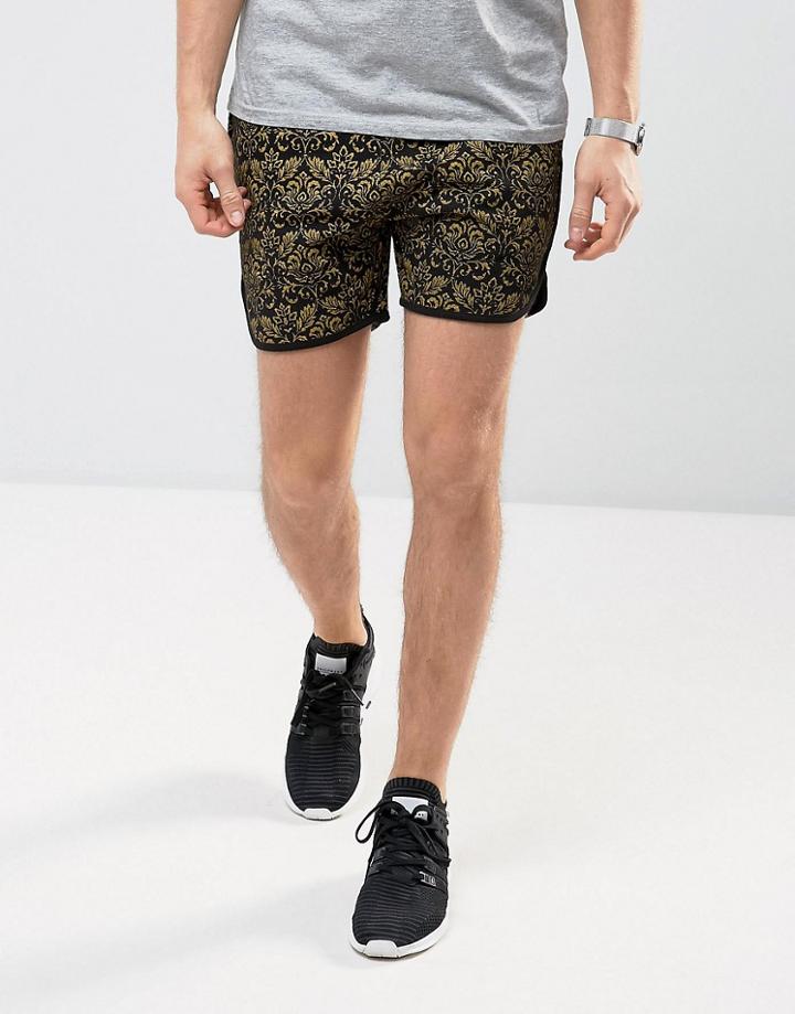Asos Jersey Runner Shorts In Baroque Print - Black