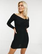 Miss Selfridge Off The Shoulder Knitted Dress In Black