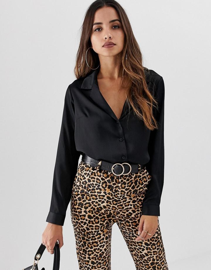 Asos Design Relaxed Satin Shirt - Black