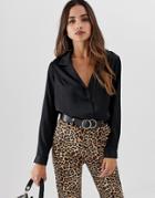 Asos Design Relaxed Satin Shirt - Black