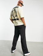 Asos Unrvlld Spply Oversized T-shirt With Graphic Print In Beige-neutral