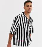 Collusion Oversized Boxy Stripe Shirt With Logo Print-multi