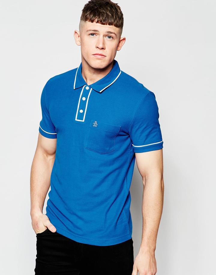 Original Penguin Heritage Fit Pocket Polo Shirt With Tonal Piping - Blue