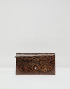 Asos Design Suede And Snake Mix Stud Foldover Purse - Brown