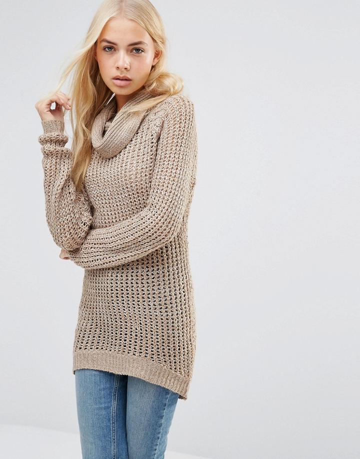 Qed London Roll Neck Longline Sweater - Cream