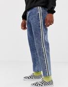 Collusion Straight Leg Crop Jean With Side Stripe In Dark Snow Wash - Blue