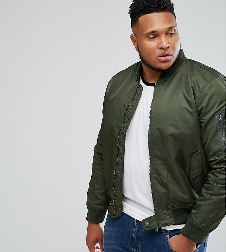 Brave Soul Plus Ma1 Bomber Jacket - Green
