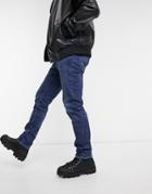 Pull & Bear Slim Jeans In Dark Blue Wash-blues