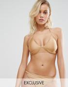 South Beach Fixed Triangle Gold Bikini Top - Gold