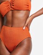 4th & Reckless Crinkle High Leg Bikini Bottom In Orange